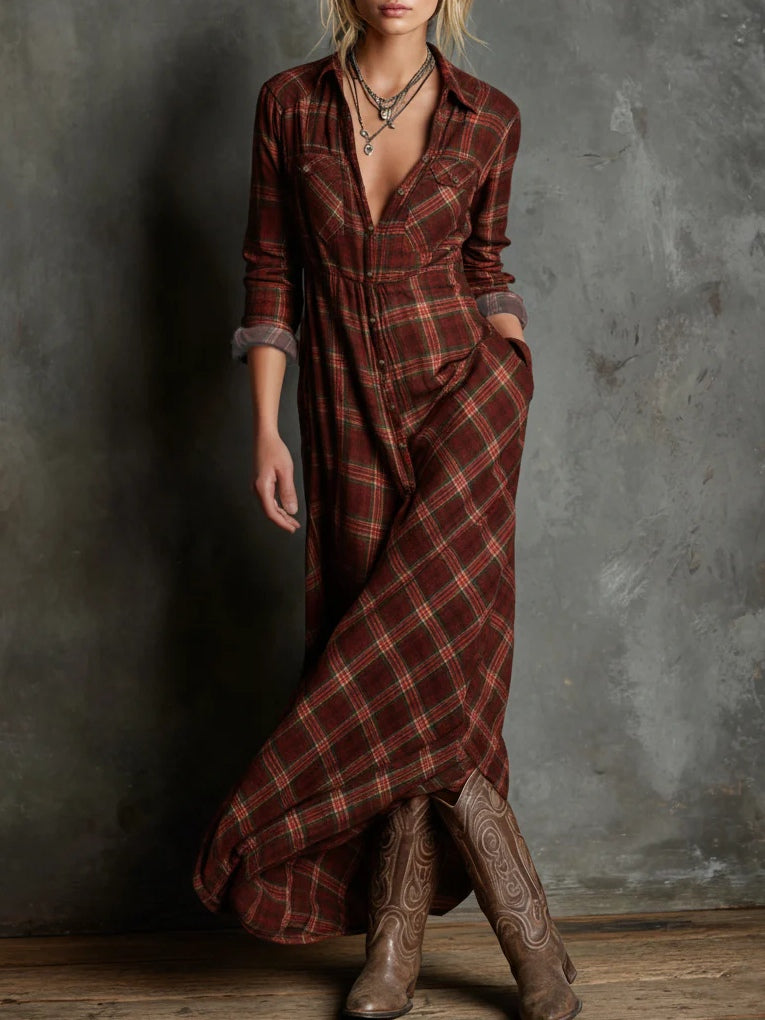 Vestido con solapa de cuadros verdes Paula - Anaïs Milano - vista 6