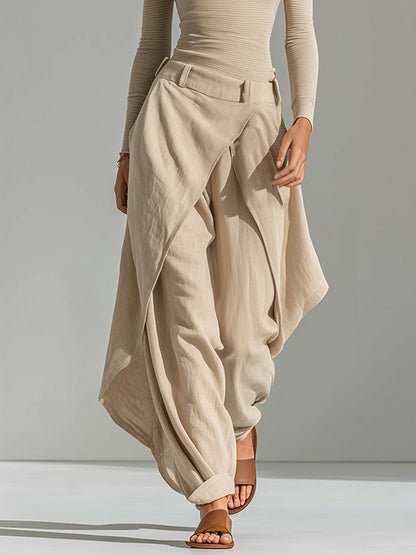 Raquel | Conjunto de top beige con escote barco y pantalón ancho por capas