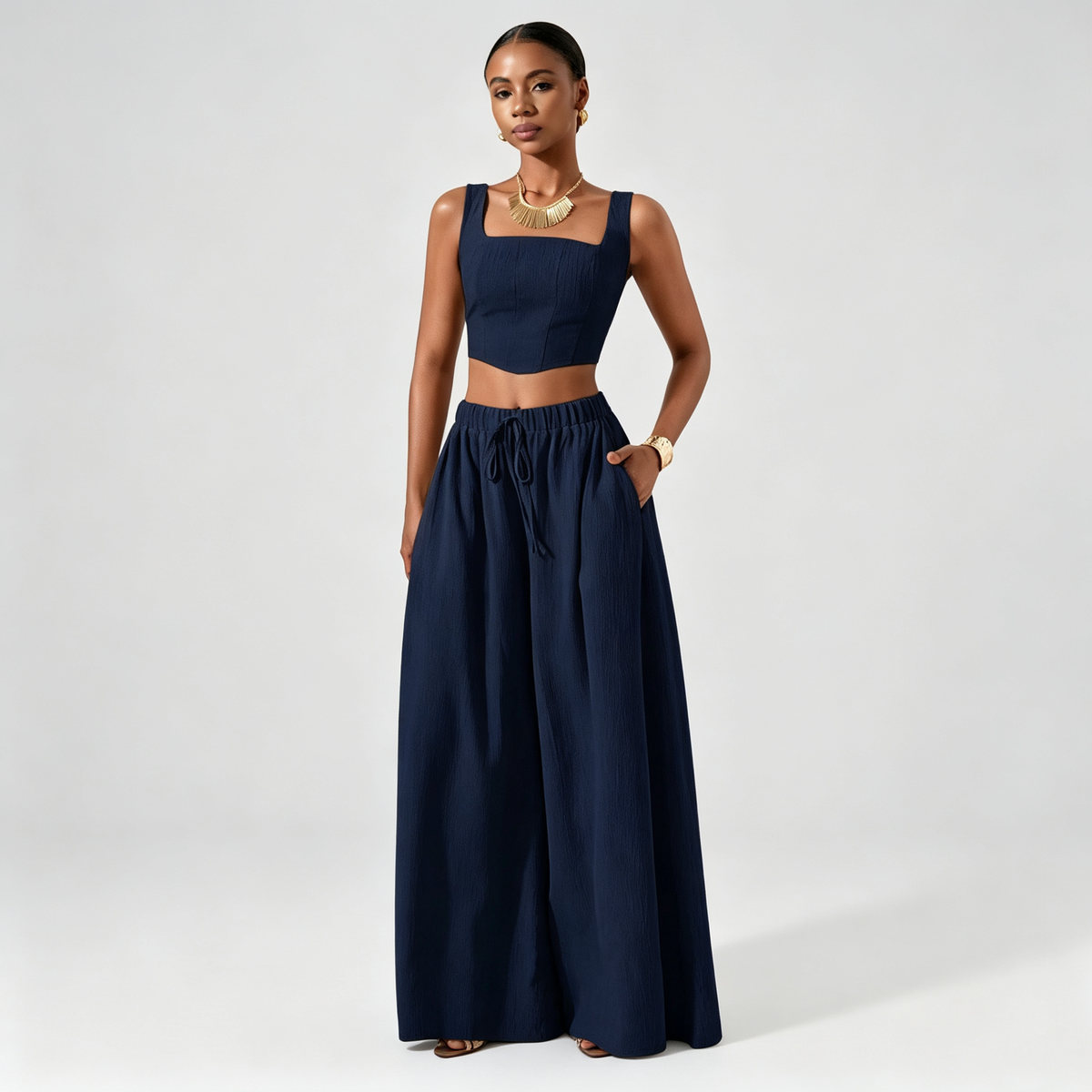 Ondine | Conjunto Cuello Cuadrado y Pantalón Ancho