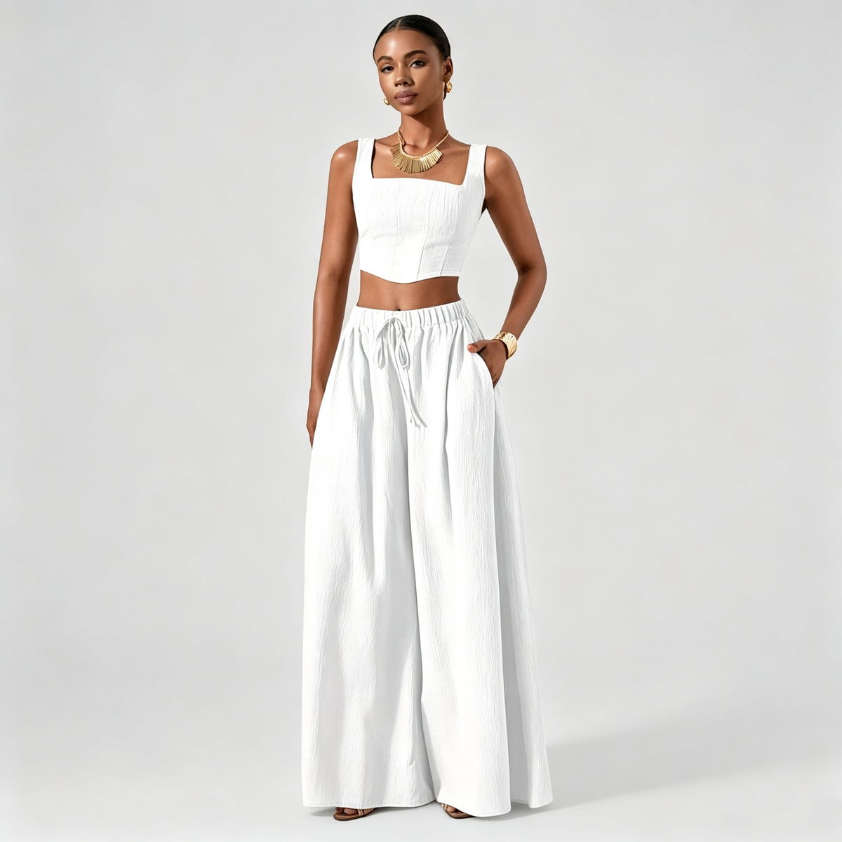 Ondine | Conjunto Cuello Cuadrado y Pantalón Ancho