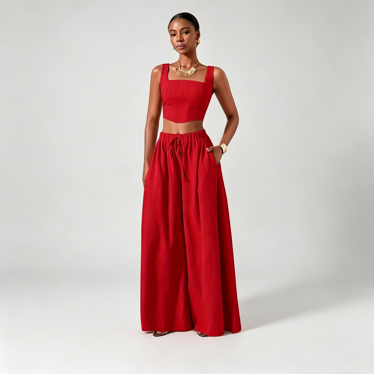 Ondine | Conjunto Cuello Cuadrado y Pantalón Ancho