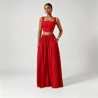 Ondine | Conjunto Cuello Cuadrado y Pantalón Ancho