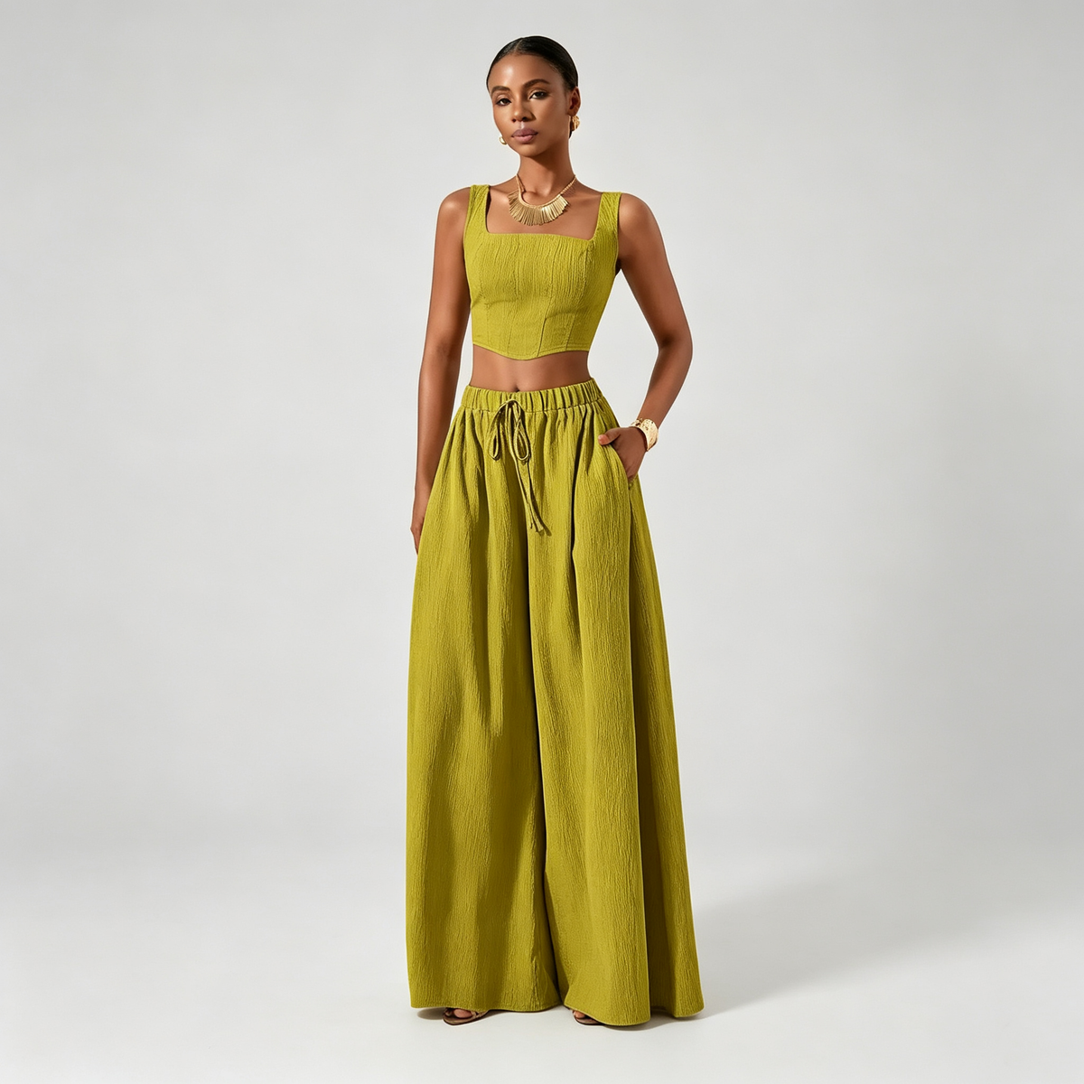 Ondine | Conjunto Cuello Cuadrado y Pantalón Ancho