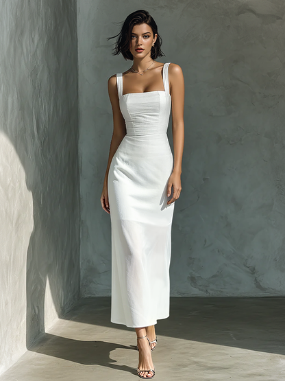 Vestido Midi Blanco de Lino y Algodón Bianca - Anaïs Milano - vista 2