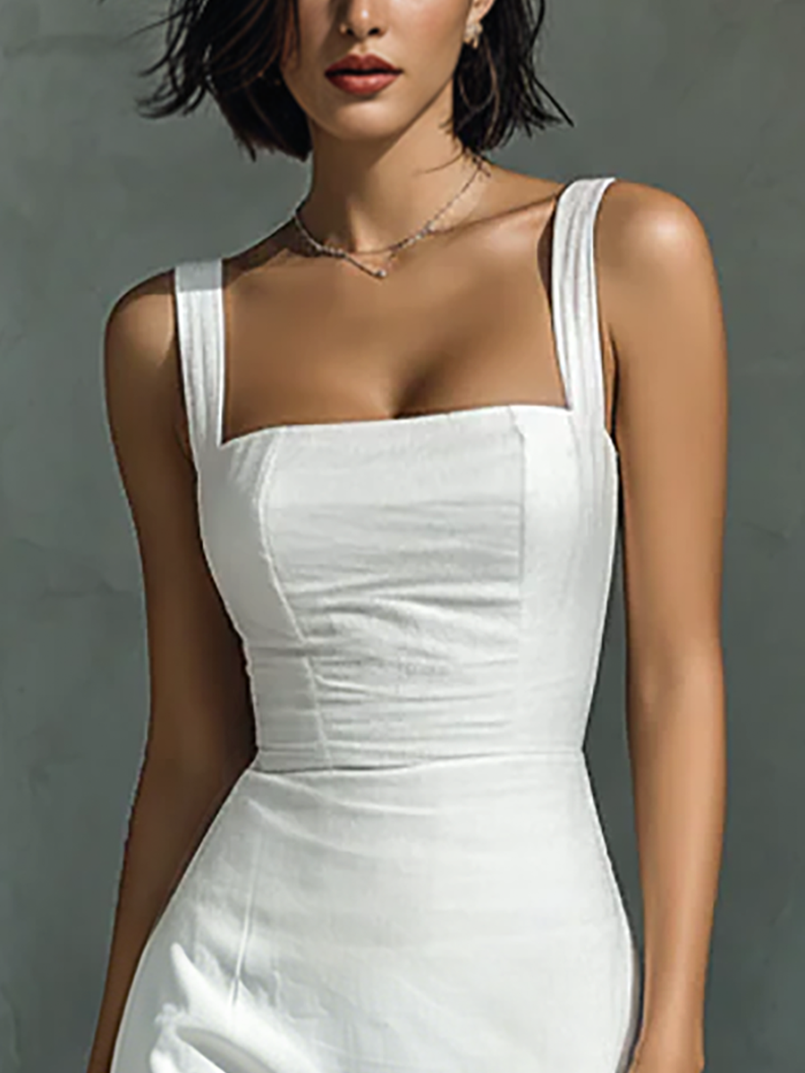 Vestido Midi Blanco de Lino y Algodón Bianca - Anaïs Milano - vista 3