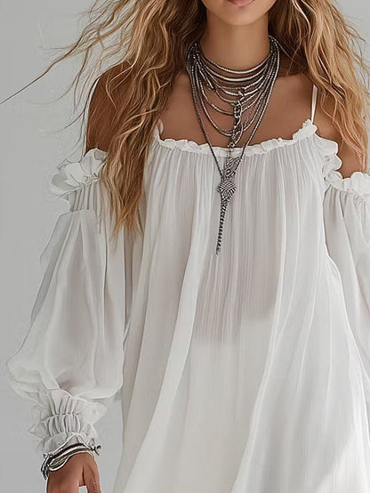 Romane | Mini Vestido Vaporoso Bohemio, Hombros Descubiertos