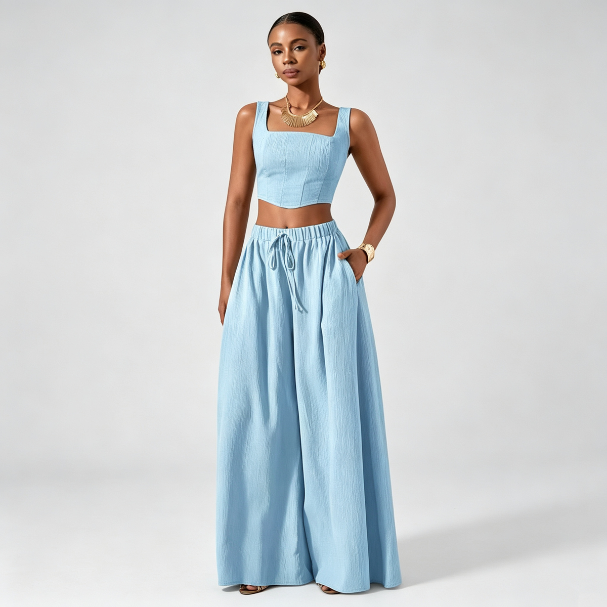 Ondine | Conjunto Cuello Cuadrado y Pantalón Ancho