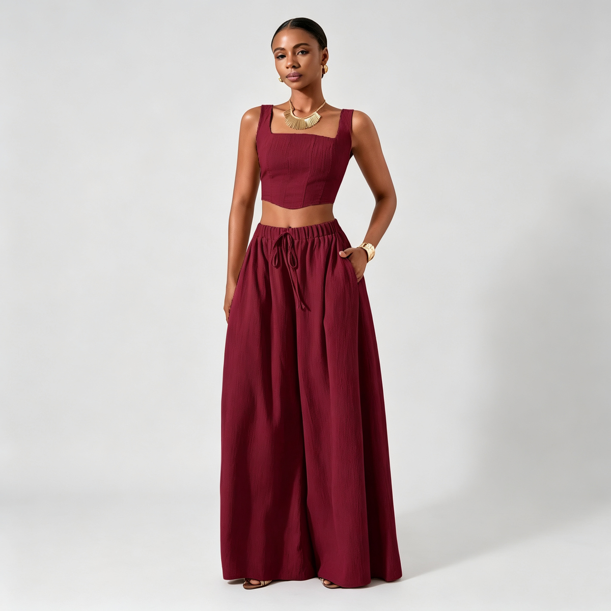 Ondine | Conjunto Cuello Cuadrado y Pantalón Ancho