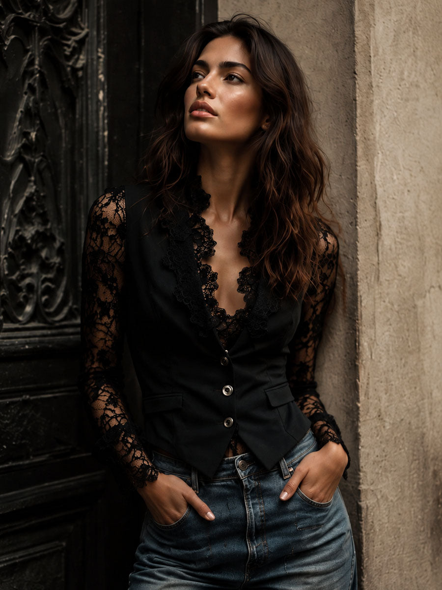 Odette chaqueta con mangas semitransparentes, detalle