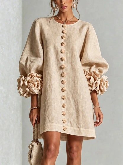 Colette | Vestido de lino beige, vista lateral