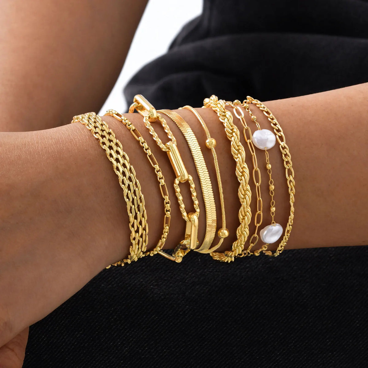 Esperanza - Pulsera de cadena y perlas doradas