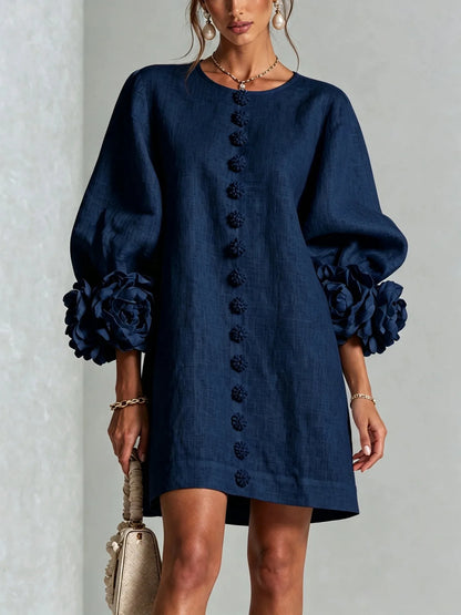 Colette | Vestido de lino beige, detalle de espalda