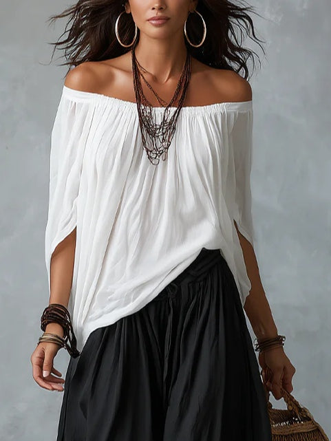 Valentina | Top Blanco Off-the-Shoulder y Conjunto de Pantalón Lantern Ancho