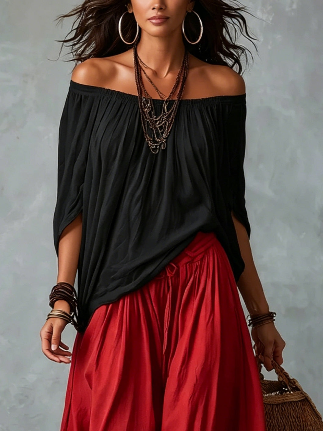 Valentina | Top Blanco Off-the-Shoulder y Conjunto de Pantalón Lantern Ancho