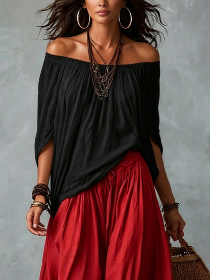 Valentina | Top Blanco Off-the-Shoulder y Conjunto de Pantalón Lantern Ancho