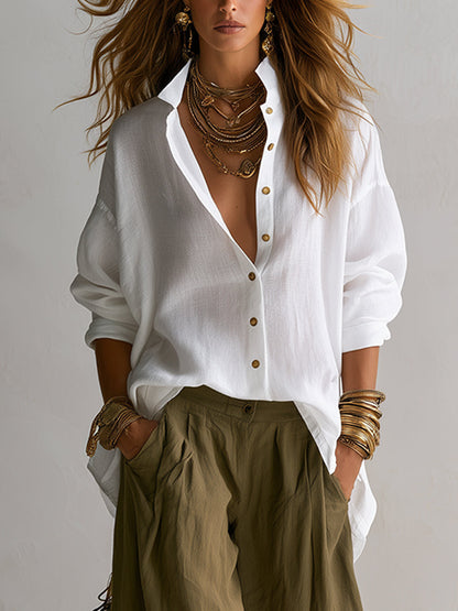 Amada | Camisa Blanca Ancha y Pantalón Lantern Verde de Pierna Ancha