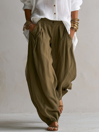Amada | Camisa Blanca Ancha y Pantalón Lantern Verde de Pierna Ancha