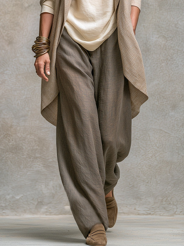 Carmen | Conjunto Elegante de Tres Piezas Beige Gris Casual con Pantalón de Pierna Ancha