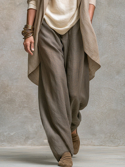 Carmen | Conjunto Elegante de Tres Piezas Beige Gris Casual con Pantalón de Pierna Ancha