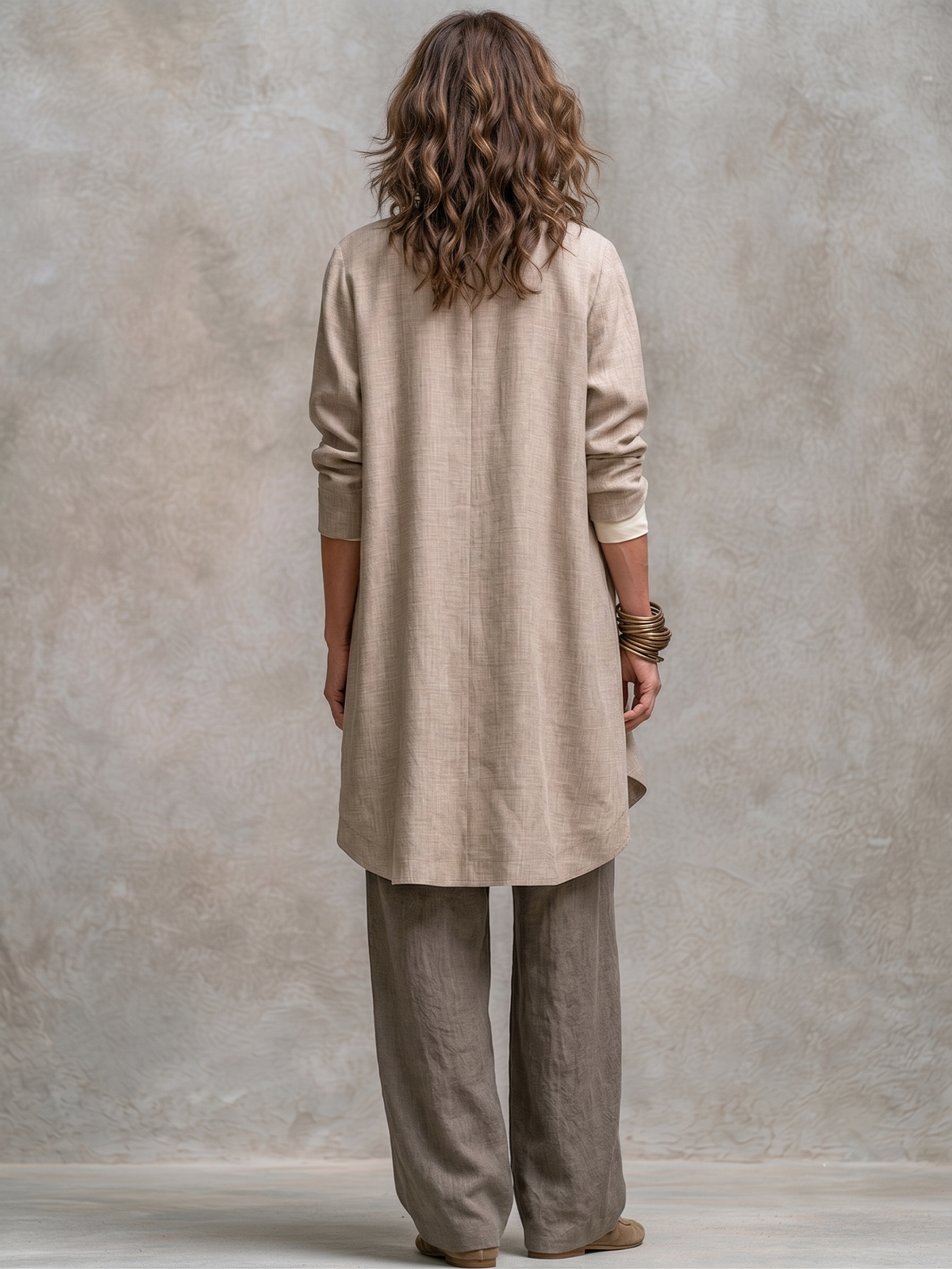 Carmen | Conjunto Elegante de Tres Piezas Beige Gris Casual con Pantalón de Pierna Ancha