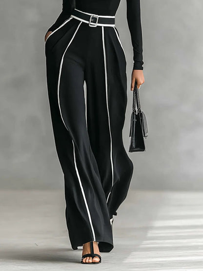 Bonnie | Conjunto de Top de Manga Larga con Cuello Alto y Pantalón de Pierna Ancha con Cinturón