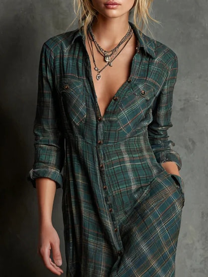 Vestido con solapa de cuadros verdes Paula - Anaïs Milano - vista 3