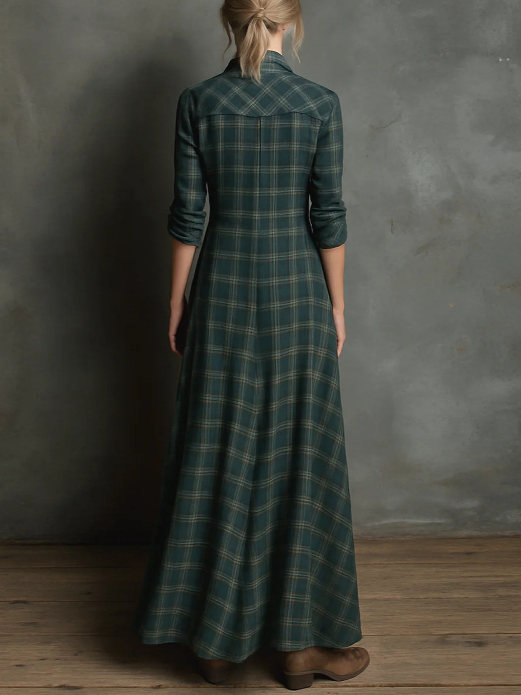 Vestido con solapa de cuadros verdes Paula - Anaïs Milano - vista 4