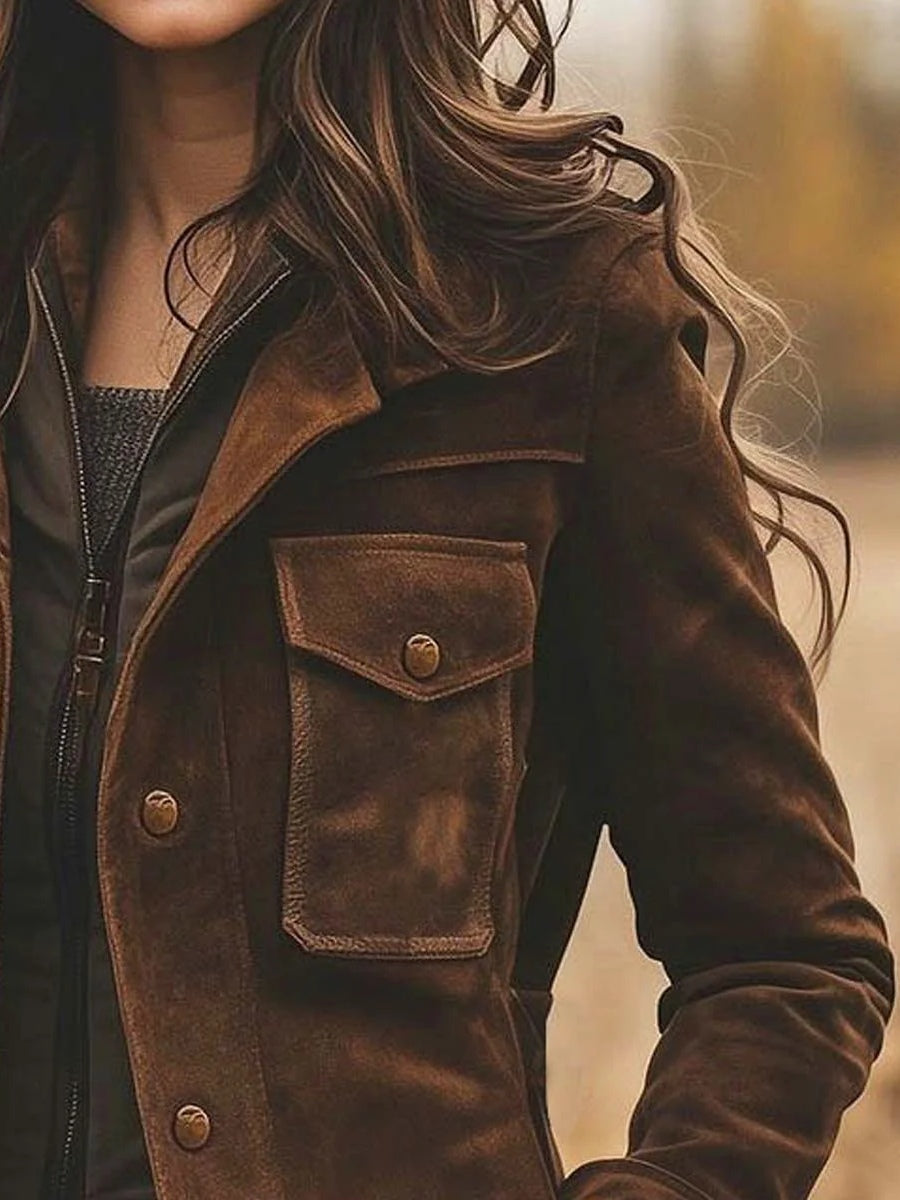 Renata | Chaqueta de Ante con Cuello Solapa