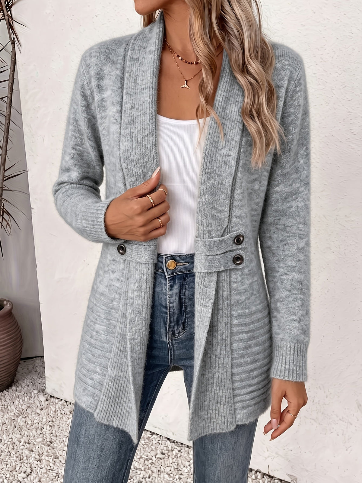 Celestine cárdigan cruzado con cinturón, detalle