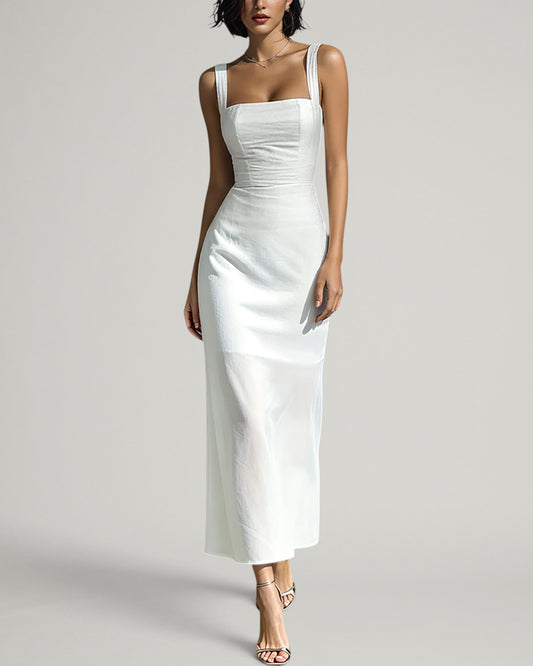 Vestido Midi Blanco de Lino y Algodón Bianca - Anaïs Milano