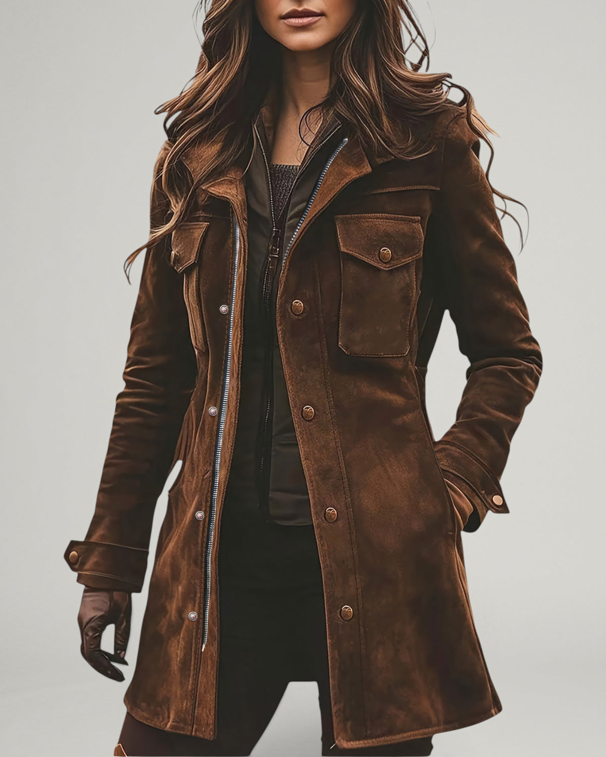 Renata | Chaqueta de Ante con Cuello Solapa