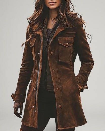 Renata | Chaqueta de Ante con Cuello Solapa