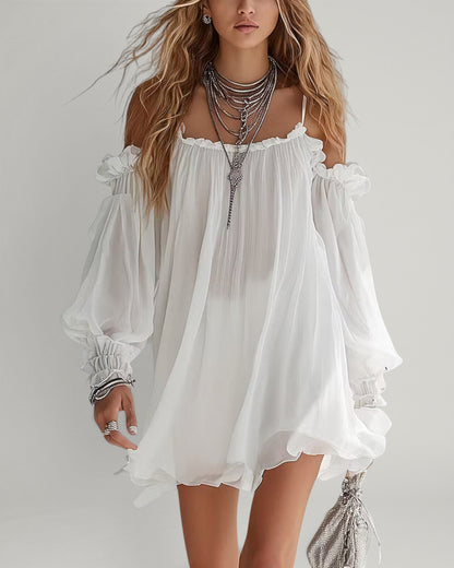 Romane | Mini Vestido Vaporoso Bohemio, Hombros Descubiertos