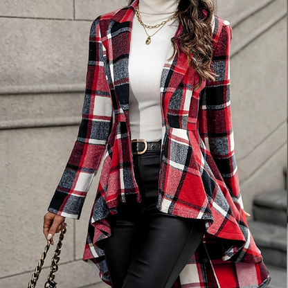 Odile abrigo peplum de cuadros rojo