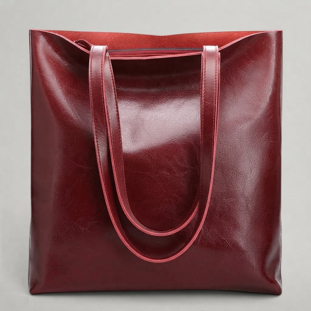 Teresa | Bolso Tote de Piel Burdeos Brillante