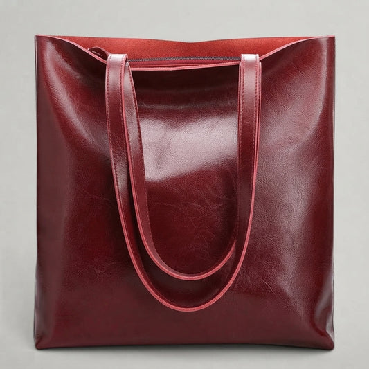 Teresa | Bolso Tote de Piel Burdeos Brillante