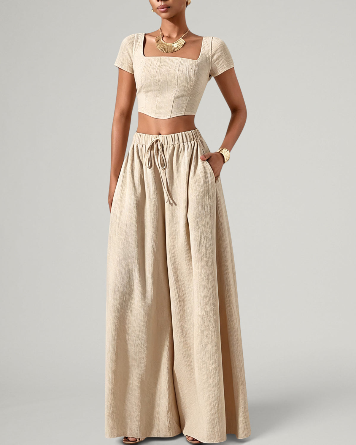 Ondine | Conjunto Cuello Cuadrado y Pantalón Ancho