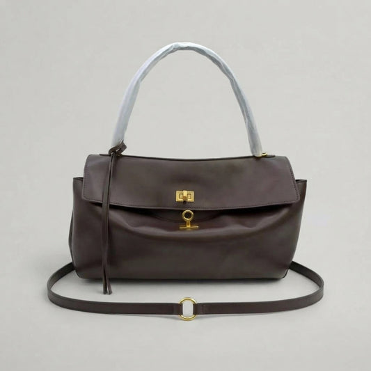 Ursula | Bolso de Piel Chocolate con Cierre Giratorio