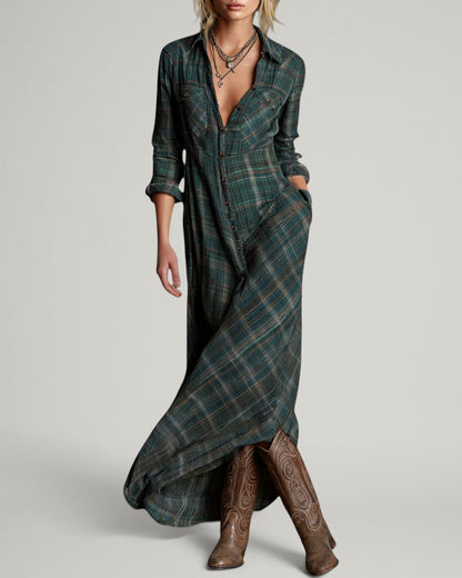 Vestido con solapa de cuadros verdes Paula - Anaïs Milano